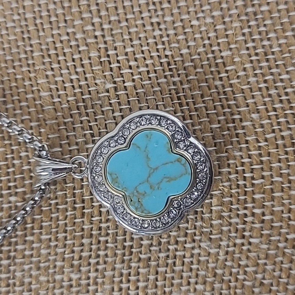 Silver blue stone with rhinestones